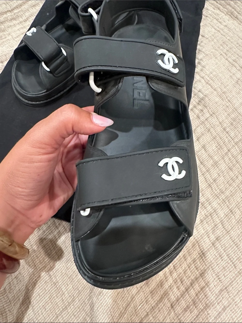 CHANEL Dad- Black Rubber Double-Strap Sandals